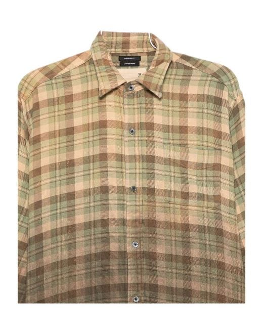 R13 Brown Check-Print Distressed-Effect Shirt