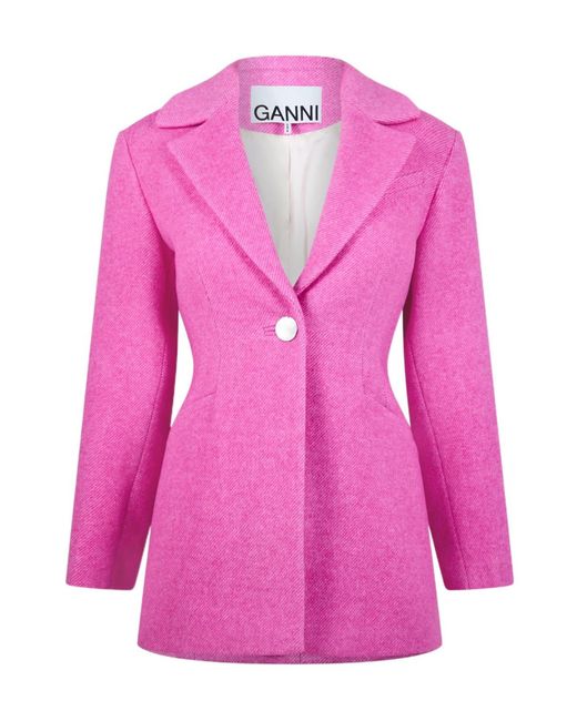 Ganni Pink Slim-Fit Suit Jacket