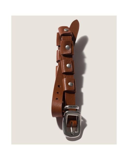 Miu Miu White Buckled Wrap Leather Bracelet