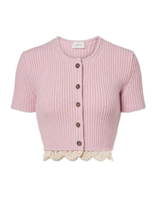 Magda Butrym Pink Crochet-Trimmed Cashmere Top