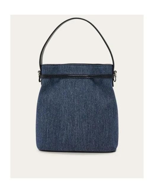 Ferragamo Blue Mini Ribbon Bucket Bag