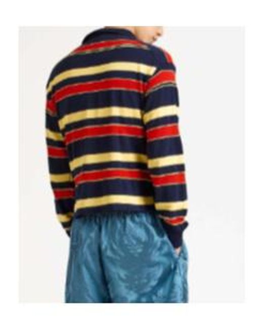 J.W. Anderson Blue Jw Anderson Knitted Striped Rugby Polo Top for men