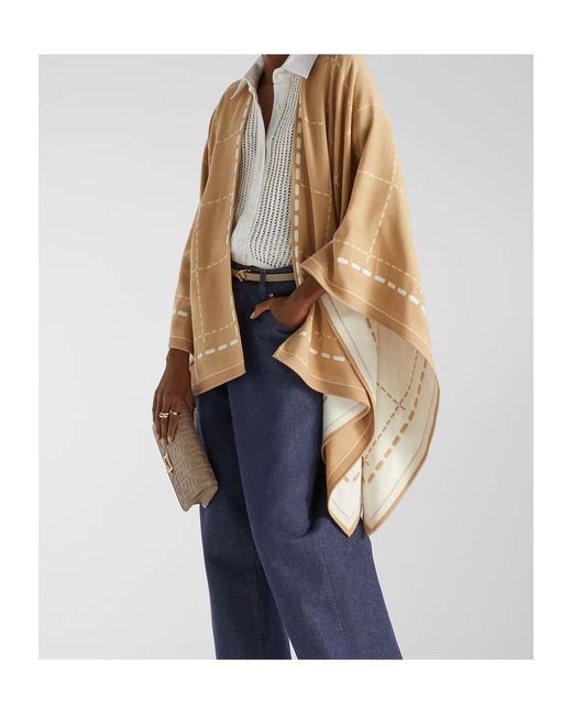 Fendi Natural Ff Jacquard Checked Poncho