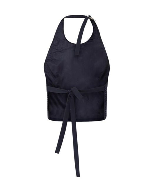 Pinko Blue Rhinestone-Embellished Halterneck Top