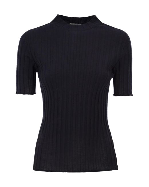 Peserico Black Short-Sleeve Ribbed Turtleneck Sweater