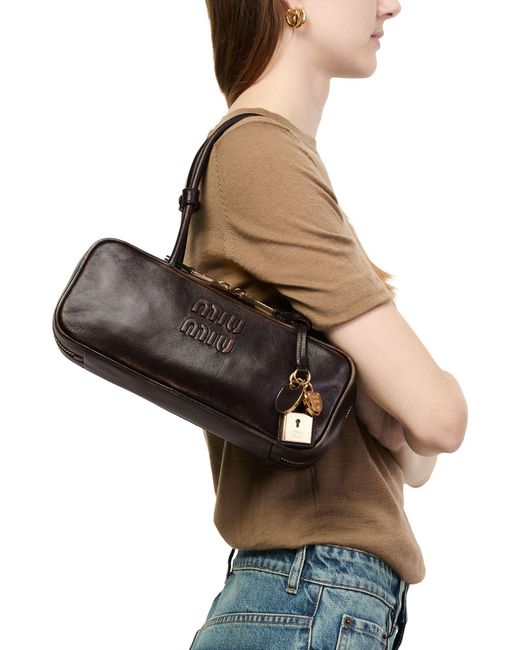 Miu Miu Black Aged Nappa Leather Bag