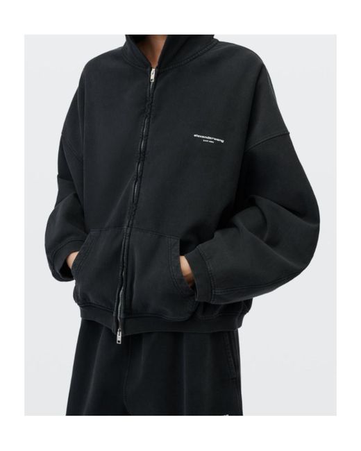 Alexander Wang Black Logo Print Oversized Zip-Up Hoodie