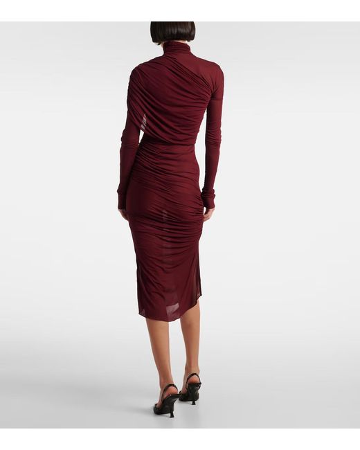 Mugler Red Perspective Pleated Dress