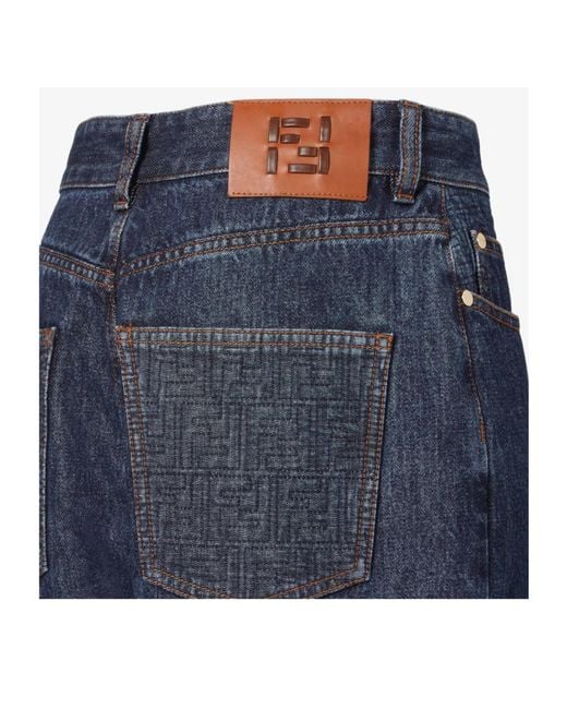 Fendi Blue Logo Patch Straight-Leg Jeans