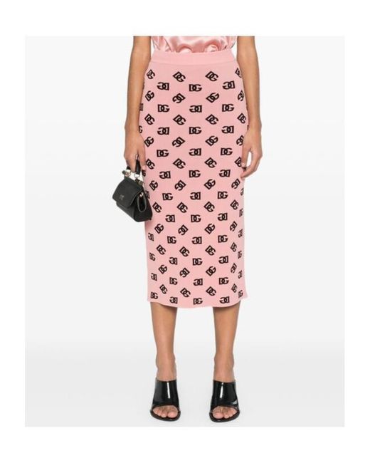 Dolce & Gabbana Pink Dg Logo Jacquard Midi Pencil Skirt