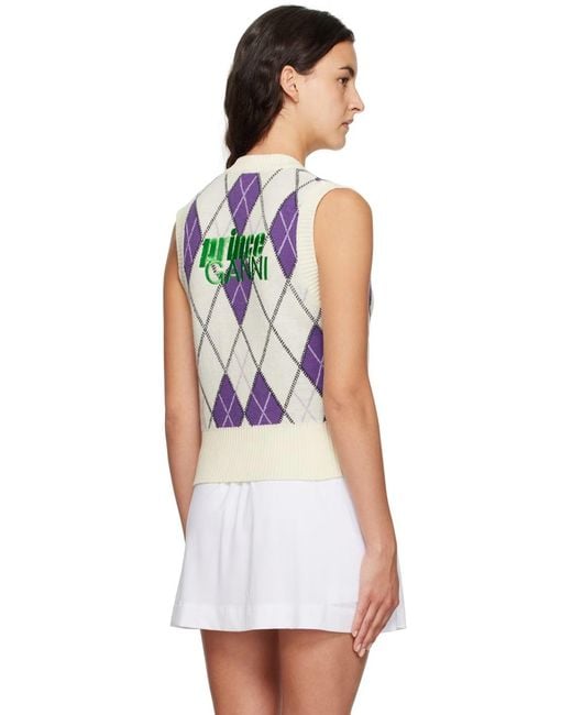 Ganni Purple X Prince Graphic Harlequin V-Neck Vest