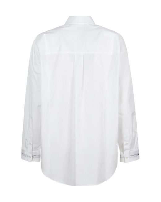 MSGM White Logo-Detailed Curved Hem Shirt