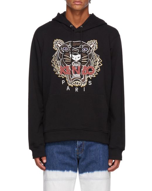 KENZO Black Tiger Embroidered Hoodie for men