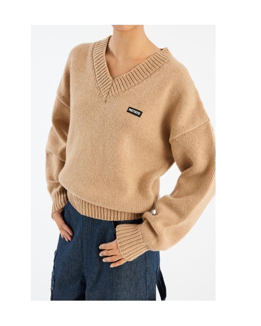 ROTATE BIRGER CHRISTENSEN Natural V-Neck Wool Sweater