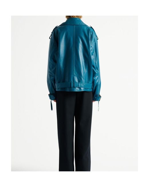 Balmain Blue Lambskin Biker Jacket