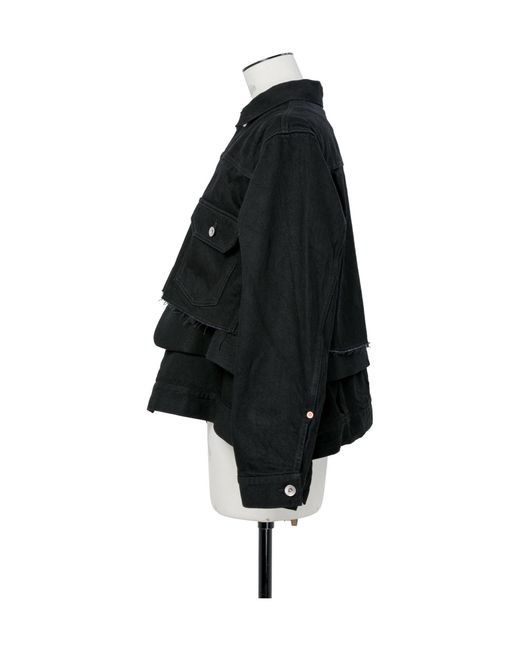 Sacai Black Button-Up Layered Denim Jacket