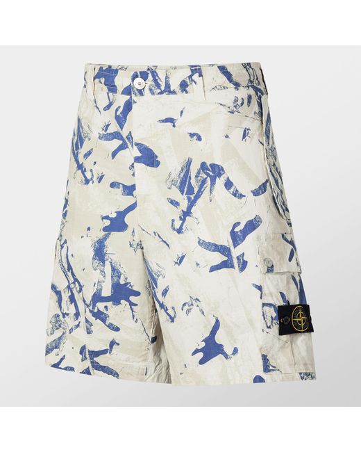 Stone Island Blue Camo Cargo Shorts for men