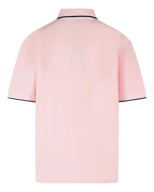 Drole de Monsieur Pink Rose-Embroidered Contrast Polo Shirt for men