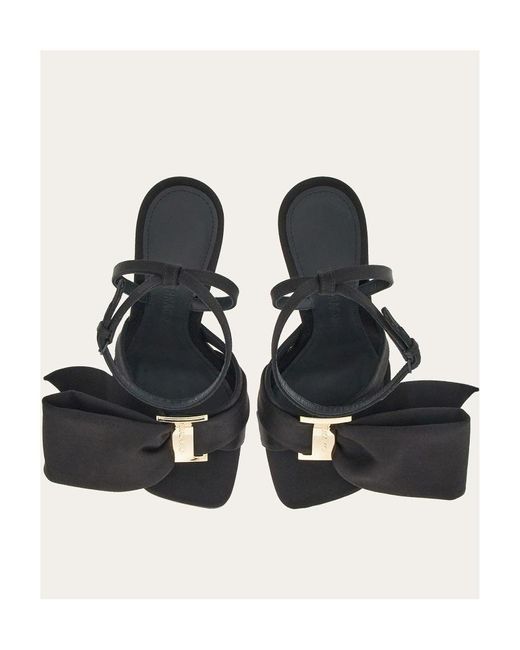 Ferragamo Black Asymmetrical Bow High-Heeled Sandals