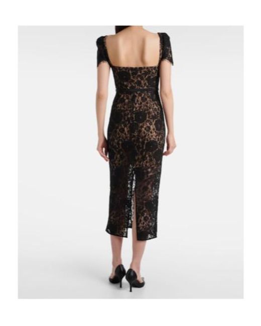 Self-Portrait Black Embellished Cotton-Blend Lace Midi Dress