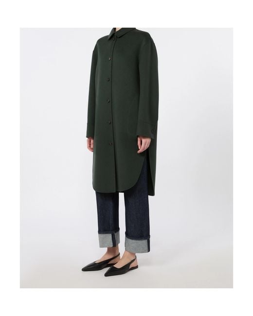 Max Mara Green Virgin Wool Button-Down Coat