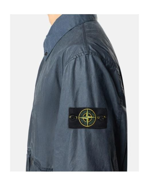 Stone Island Blue Logo Patch Buttoned Jacket for men