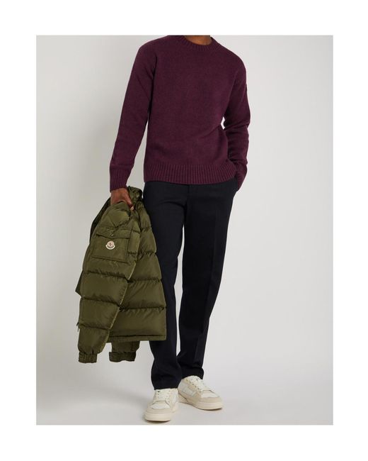 Moncler Purple Wool And Cashmere Blend Knit Sweater Decorated With Logo Appliqué for men