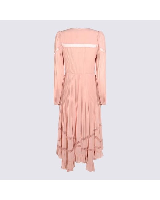 Twinset Pink Pleated Wrapfront Longsleeve Midi Dress