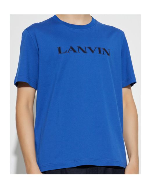 Lanvin Blue Logo Embroidered Crewneck T-Shirt for men