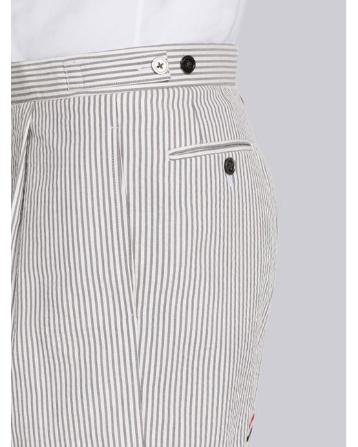Thom Browne White Striped Seersucker Cuff Shorts for men