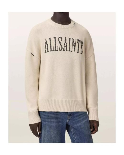 AllSaints Natural Crossed Knit Pullover for men