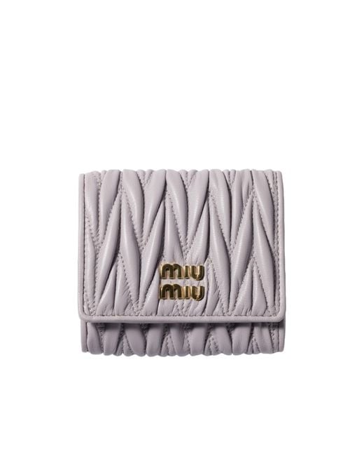 Miu Miu White Matelassé Logo-Lettering Wallet