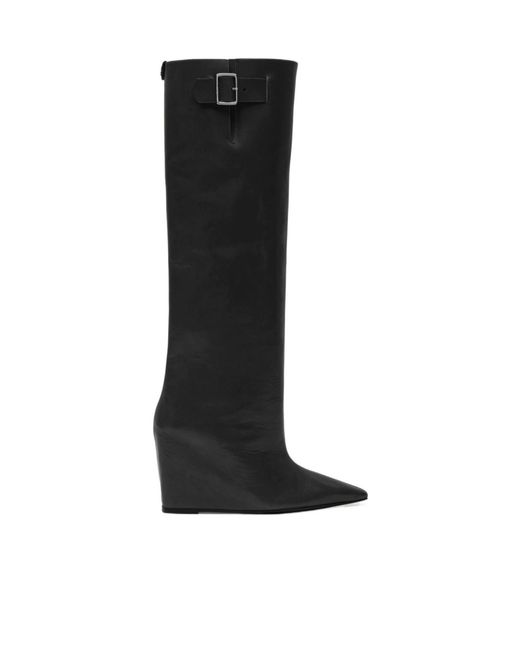 Courreges Black Courrèges Astro Pointed-Toe Buckle-Detailed Boots