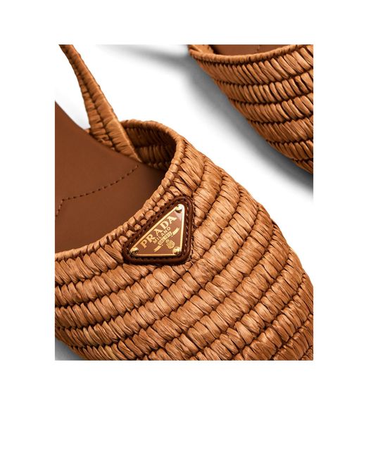 Prada Brown Light Woven Raffia Slingback Flat Shoes