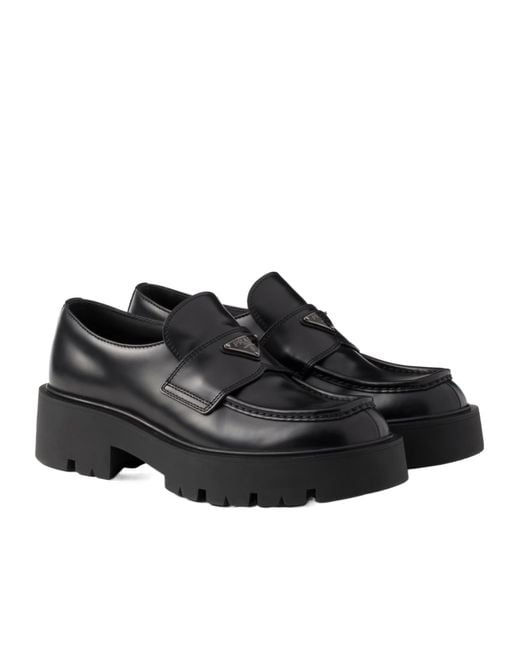 Prada Black Brushed Leather Loafers for men