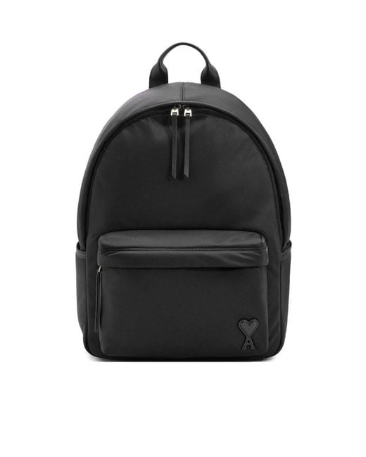 AMI Black Logo-Detail Zip Backpack for men