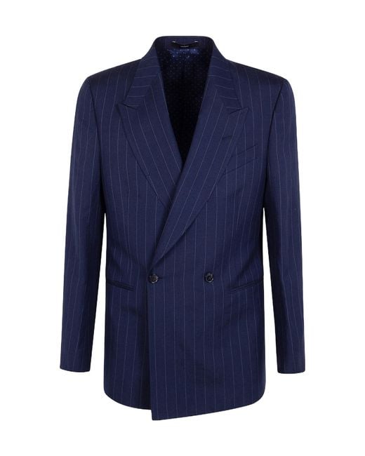 Paul Smith Blue Double-Breasted Pinstripe Blazer for men