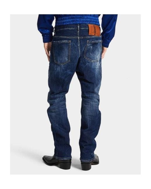 DSquared² Blue Distressed Stretch-Cotton Jeans for men