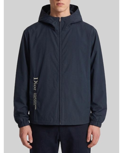 Dior Blue Homme Montaigne Zip Hooded Jacket for men