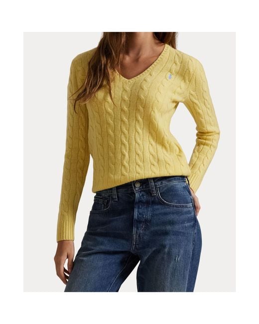Polo Ralph Lauren Yellow Cable-Knit V-Neck Sweater