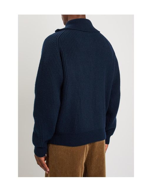 Jil Sander Blue High-Neck Ribbed-Wool Jumper for men