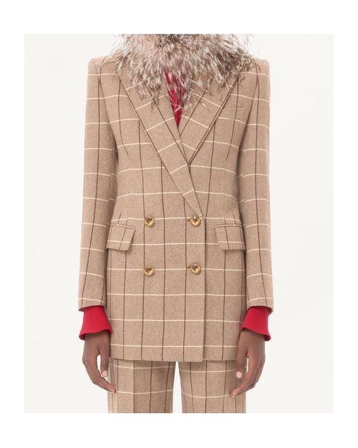 Valentino Natural Windowpane-Check Double-Breasted Blazer
