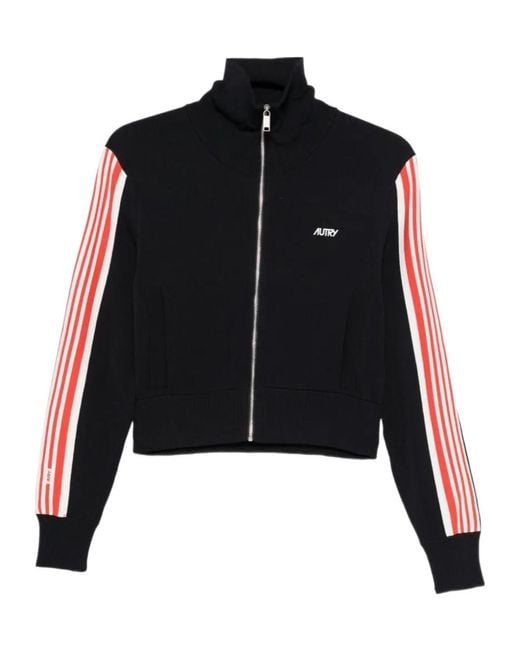 Autry Black Cropped Zip-Up Stripe Sweatshirt