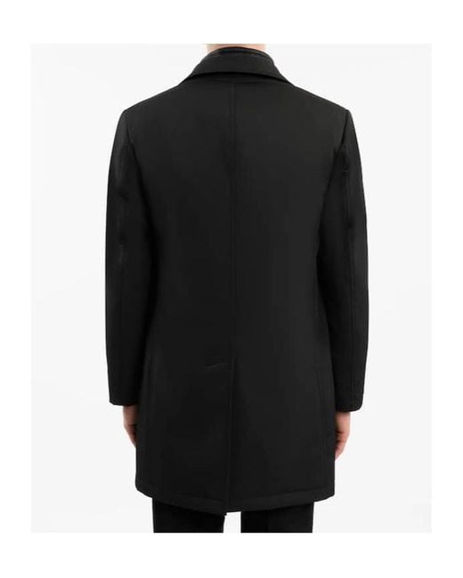 Fay Black Padded Peak Lapel Coat for men