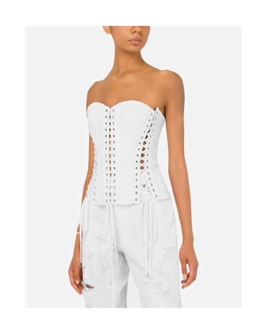 Dolce & Gabbana White Lace-Detail Cotton Corset