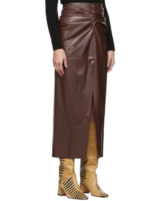 Nanushka Brown Twist-Front Faux-Leather Wrap Skirt