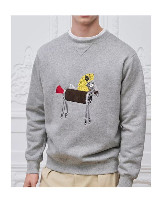 Dior Gray Sweatshirt With Horse Embroidery for men