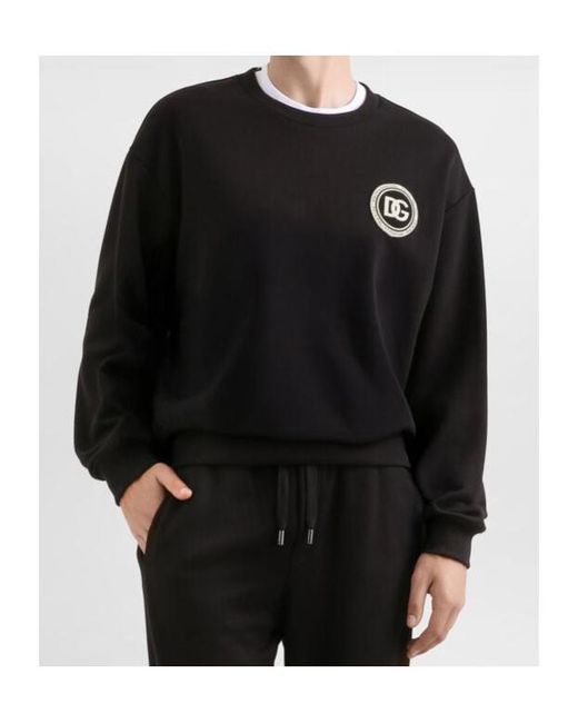 Dolce & Gabbana Black Cotton Logo-Patch Sweatshirt for men