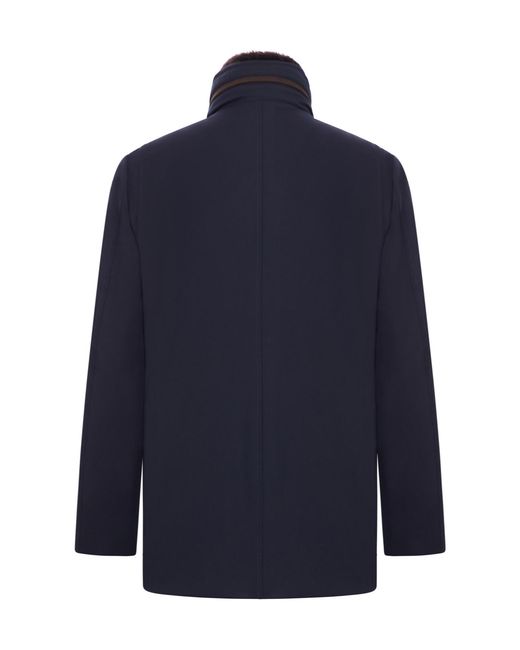 Moorer Blue Fur-Collar Coat for men