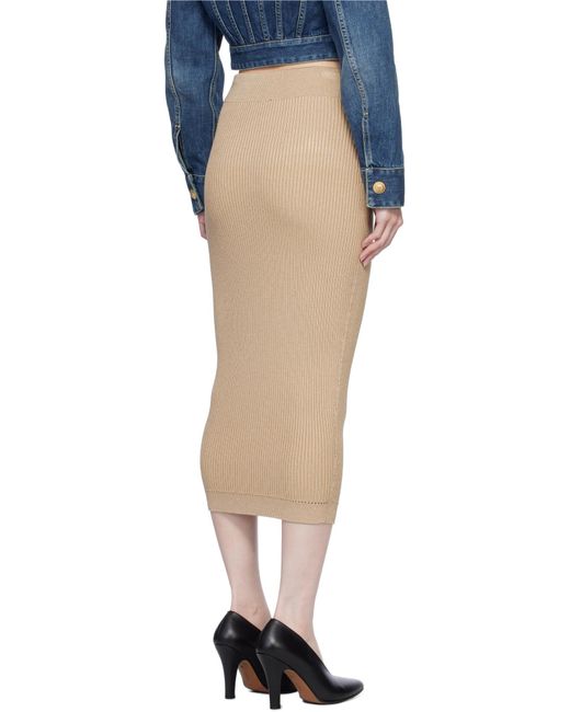 Balmain Natural Button Detailed Ribbed Pencil Skirt